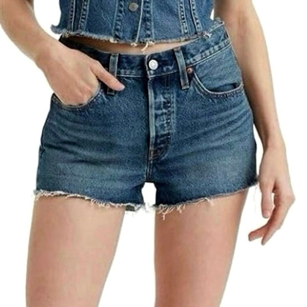 LEVI'S 501 High Rise Cut Off Denim Jean Shorty Shorts SZ 26 Festival Daisy Dukes